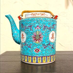 Gorgeous Elegant Blue Floral Teapot Planter Perfect For Succulents or Flowers